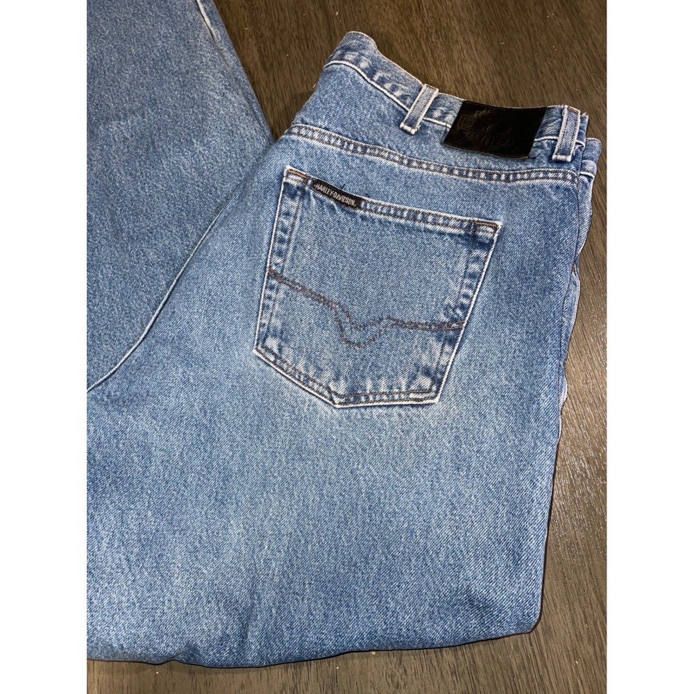 Harley-Davidson Mens 40x34 Blue Jeans Straight Leg Light Wash Denim 99024-07VM